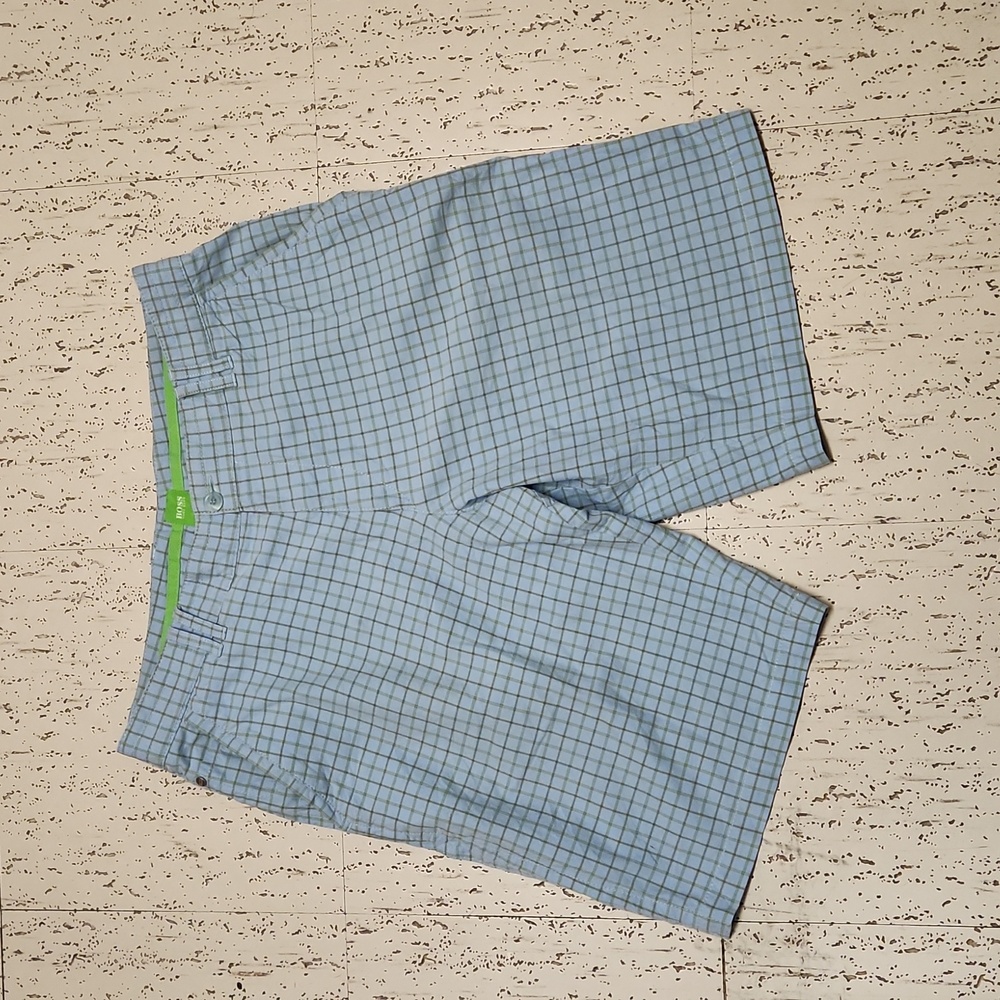 Hugo Boss Blue & Green Plaid Regular Fit Casual Dress Shorts